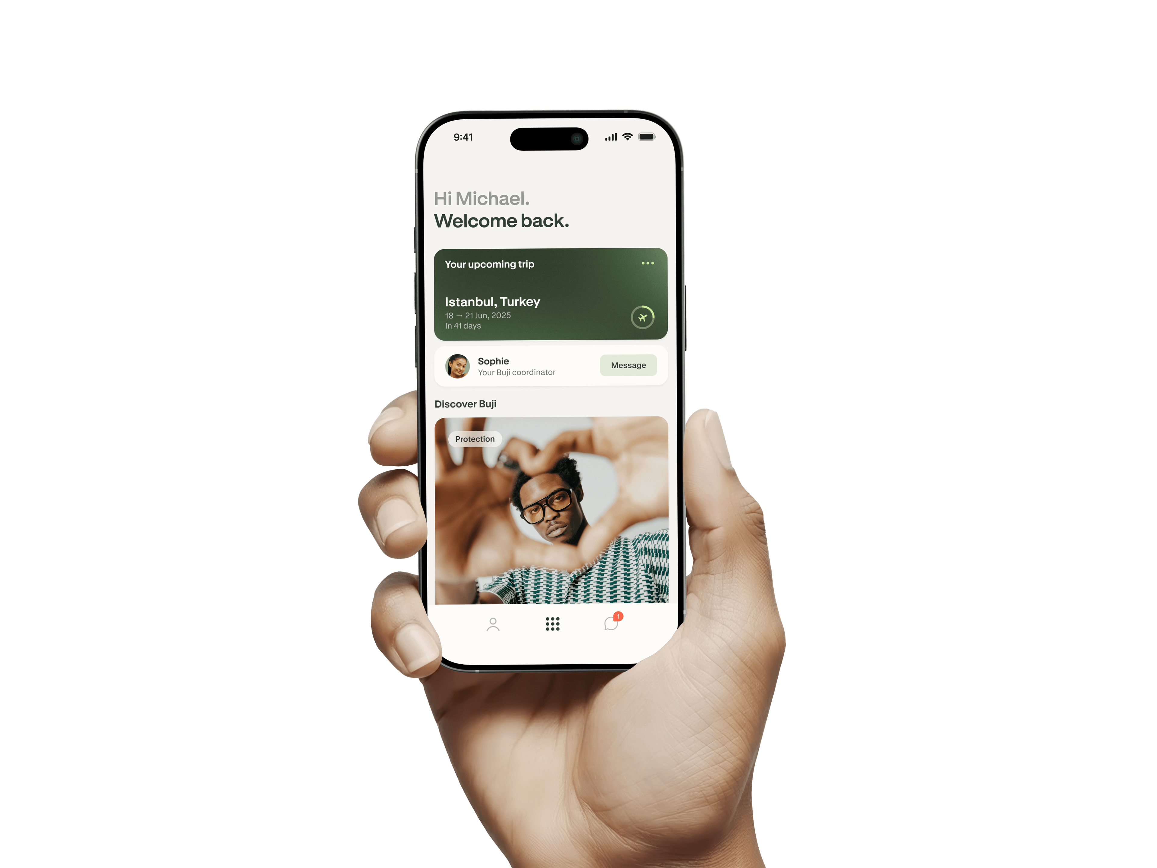 Buji app - hand holding phone