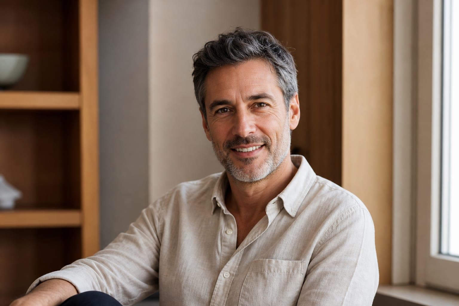 A man smiling at home